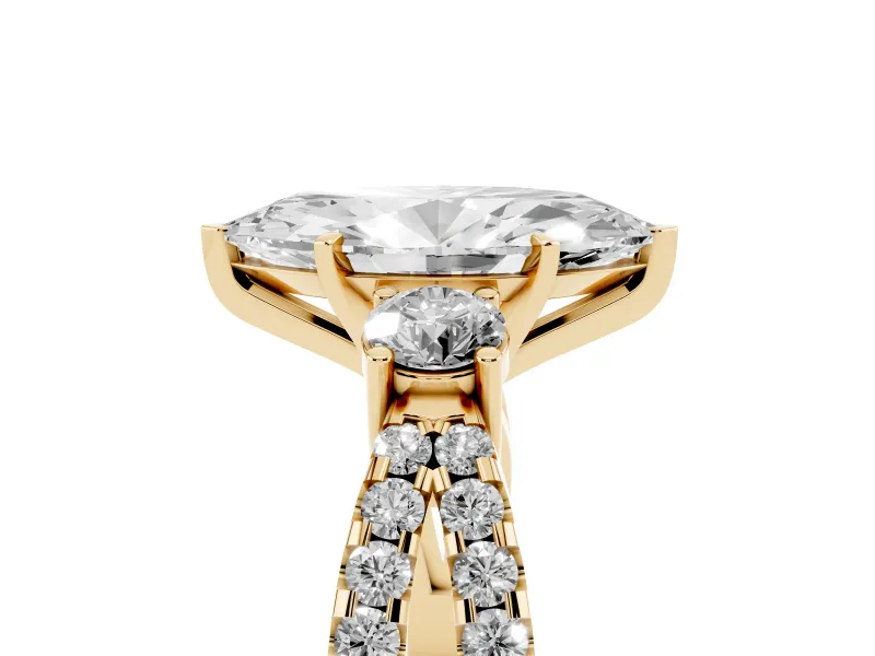Marquise Three Stone Engagement Ring Setting | Pavé Split Shank | Yellow Gold