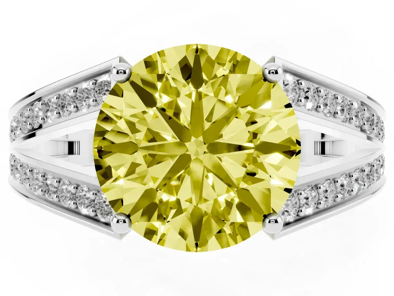 Round Split Shank Pavé Engagement Ring Setting for a Fancy Yellow Lab-Grown Diamond | Platinum