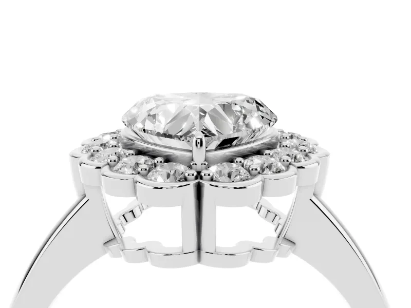 Heart-Shaped Scalloped Cluster Halo Engagement Ring Setting | Plain Band | White Gold