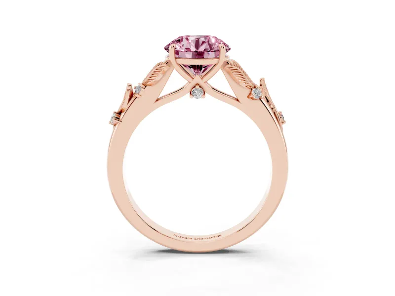 Round Leaf Solitaire Engagement Ring Setting for a Fancy Pink Lab-Grown Diamond | Rose Gold