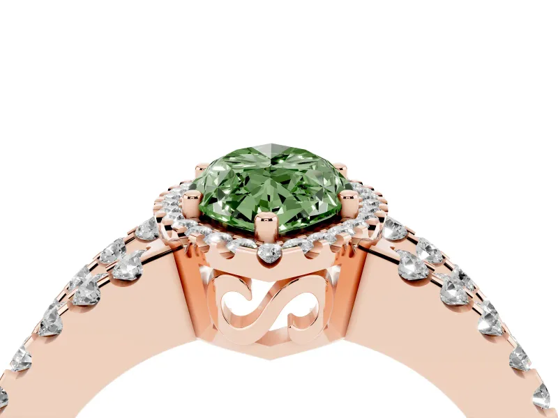 Marquise Halo Split Shank Engagement Ring Setting for a Fancy Green Lab-Grown Diamond | Rose Gold