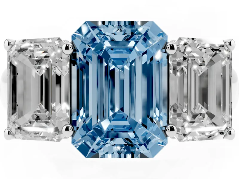 Emerald Cut Engagement Ring Setting for a Fancy Blue Lab-Grown Diamond | Sterling Silver - Design NV-24908