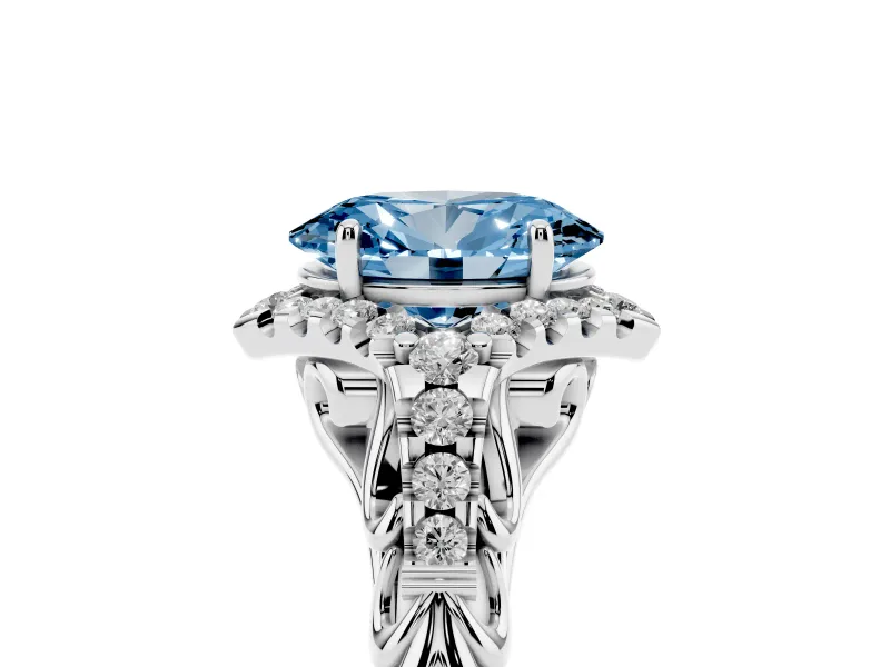 Oval Hidden Halo Filigree Engagement Ring Setting for a Fancy Blue Lab-Grown Diamond | White Gold