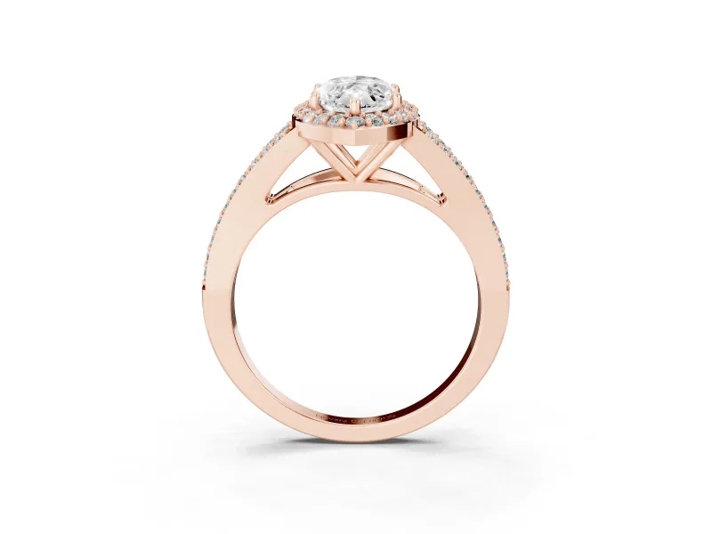 Marquise Halo Engagement Ring Setting | V-Split Pavé Band | Rose Gold