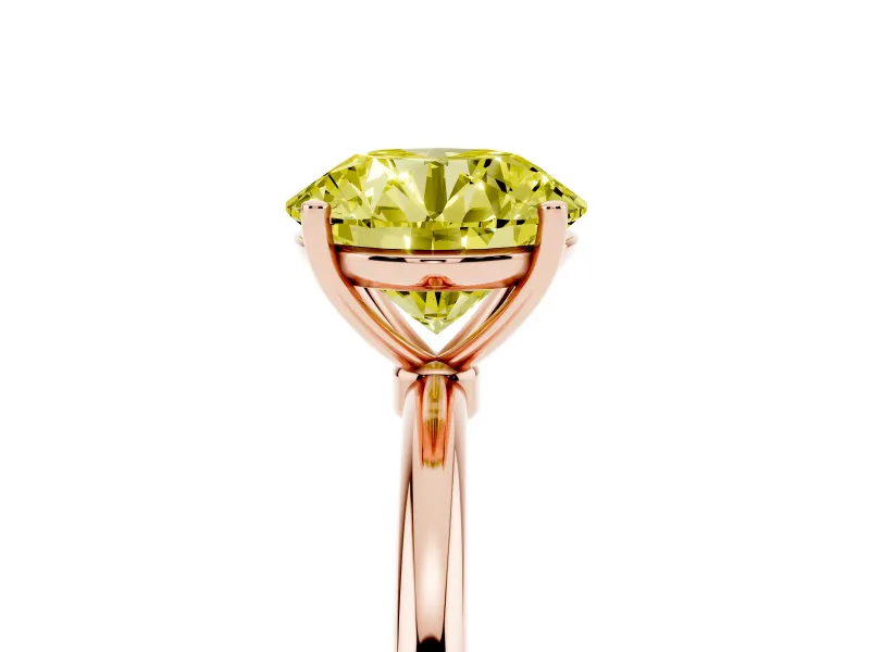 Fancy Yellow Round Cut Diamond Solitaire Engagement Ring Set in Rose gold with Thin Band and Prong Setting