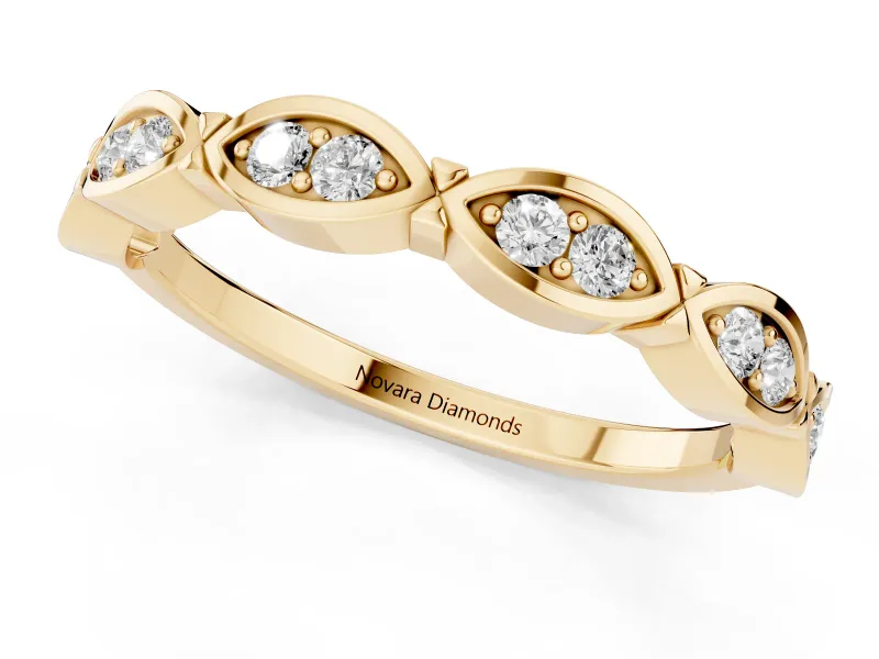 Marquise Diamond Smooth Bezel Eternity Band Set in Yellow gold with Full Circle of Stones