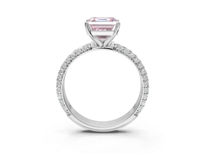 Asscher Cut Domed Pavé Engagement Ring Setting for a Fancy Pink Lab-Grown Diamond | Platinum