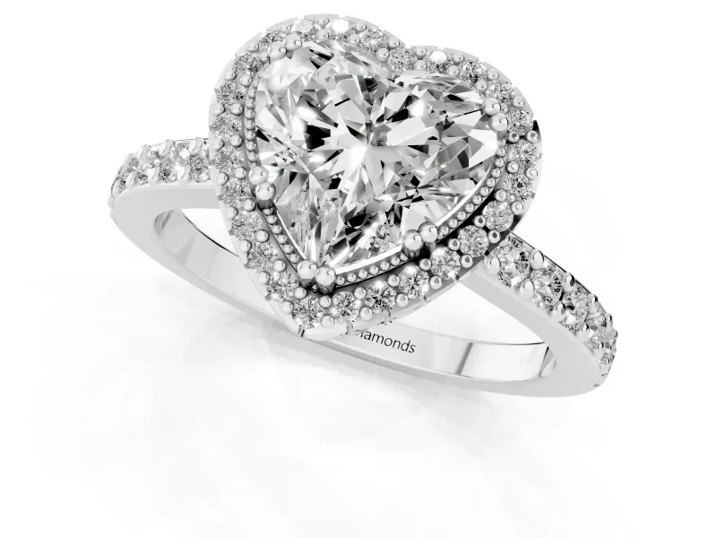 Heart-Shaped Vintage Halo Pavé Engagement Ring Setting | Milgrain Border | Sterling Silver
