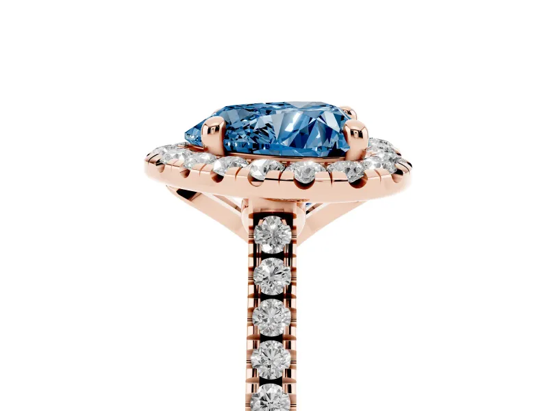 Heart-Shaped Halo Engagement Ring Setting for a Fancy Blue Lab-Grown Diamond | Tapered Band | Rose Gold