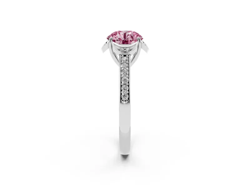 Round Floral Pavé Engagement Ring Setting for a Fancy Pink Lab-Grown Diamond | Sterling Silver