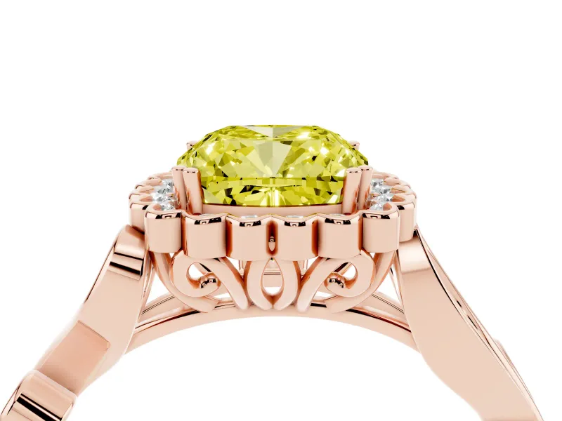 Cushion Cut Leaf Halo Engagement Ring Setting for a Fancy Yellow Lab-Grown Diamond | Rose Gold