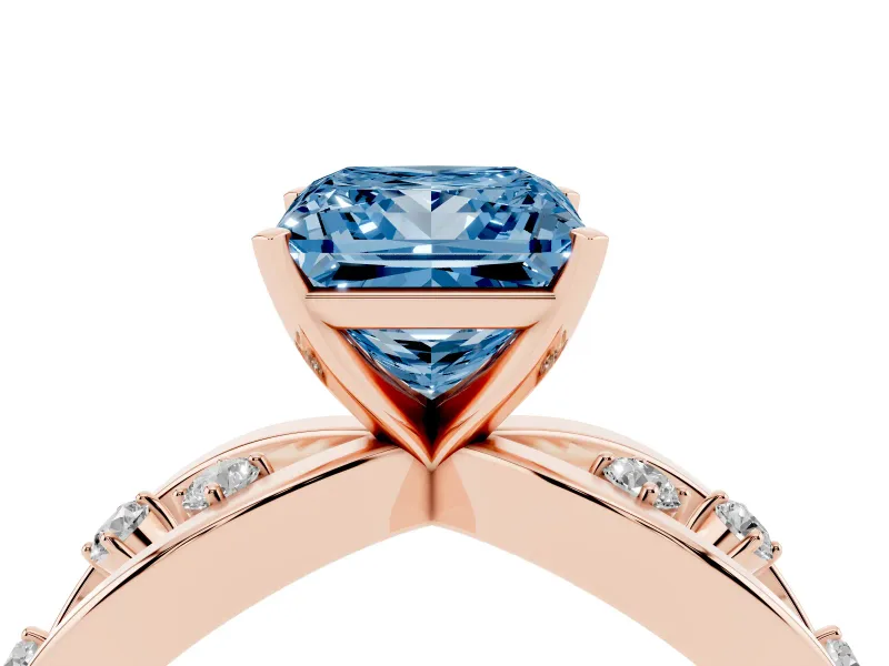 Princess Cut Loop Engagement Ring Setting for a Fancy Blue Lab-Grown Diamond | Rose Gold