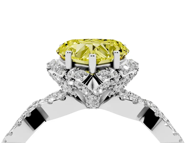 Heart-Shaped Milgrain Halo Engagement Ring Setting for a Fancy Yellow Lab-Grown Diamond | Graduated Shoulders | Platinum