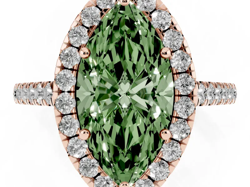 Marquise Halo Engagement Ring Setting for a Fancy Green Lab-Grown Diamond | Pave Shoulders | Rose Gold