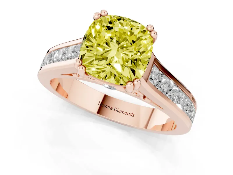 Cushion Cut Channel Engagement Ring Setting for a Fancy Yellow Lab-Grown Diamond | Rose Gold - Design NV-24671