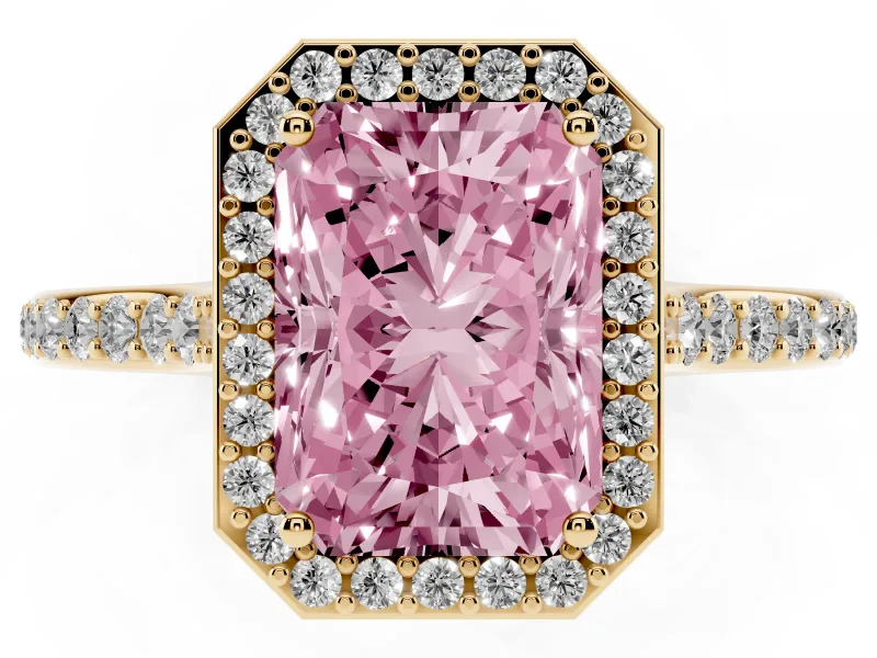 Radiant Cut Halo Engagement Ring Setting for a Fancy Pink Lab-Grown Diamond | Yellow Gold - Design NV-24729