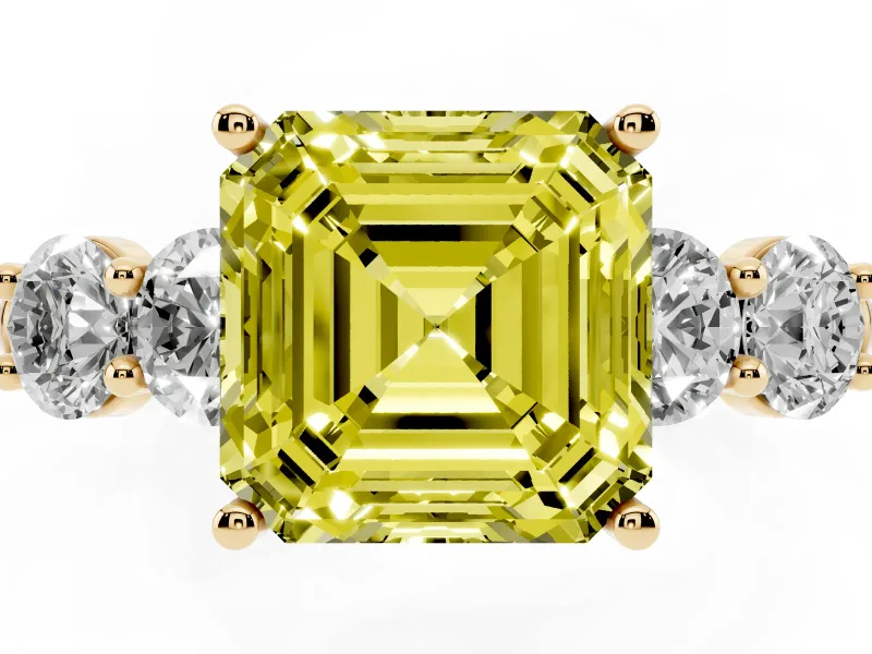 Asscher Cut Five Stone Engagement Ring Setting for a Fancy Yellow Lab-Grown Diamond | Plain Band | Yellow Gold