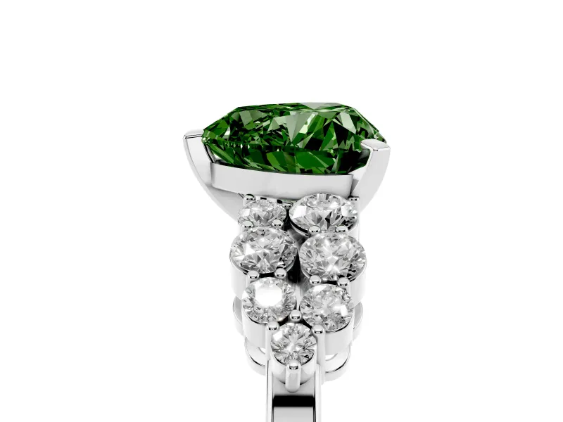 Heart-Shaped Side Stone Engagement Ring Setting for a Fancy Green Lab-Grown Diamond | Shoulder Clusters | Platinum