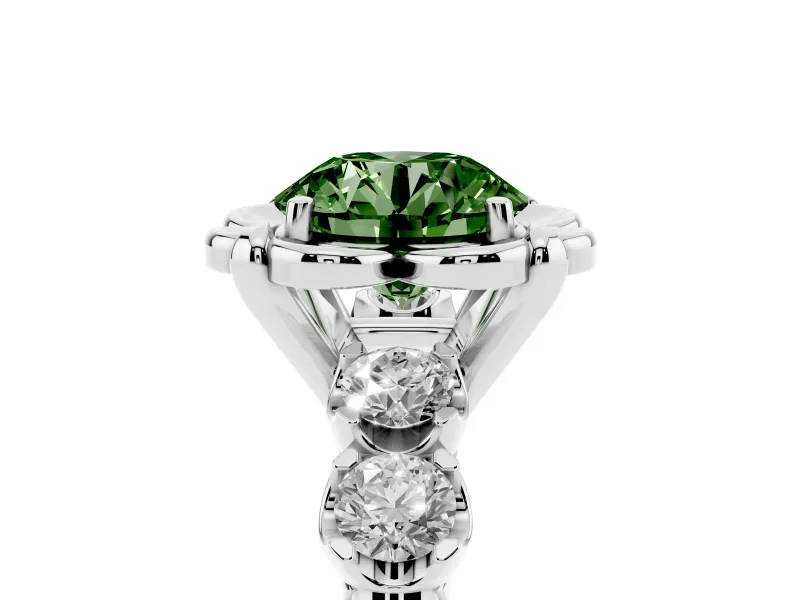 Round Floral Engagement Ring Setting for a Fancy Green Lab-Grown Diamond | Petal Frame | White Gold