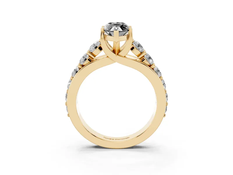 Marquise Graduated Engagement Ring Setting for a Black Center | Yellow Gold