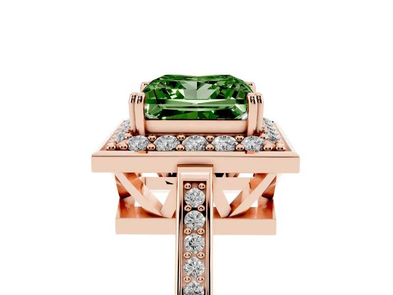 Princess Cut Halo Engagement Ring Setting for a Fancy Green Lab-Grown Diamond | Polished Halo Rim | Rose Gold
