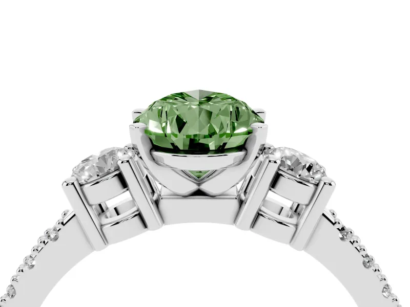 Pear-Shaped Three Stone Pavé Engagement Ring Setting for a Fancy Green Lab-Grown Diamond | Round Side Stones | Platinum