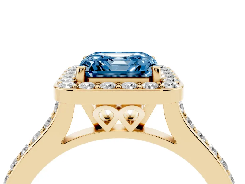 Asscher Cut Halo Engagement Ring Setting for a Fancy Blue Lab-Grown Diamond | Yellow Gold - Design NV-24729