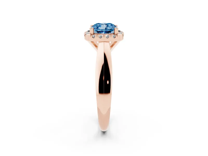 Cushion Cut Halo Engagement Ring Setting for a Fancy Blue Lab-Grown Diamond | Square Profile Band | Rose Gold