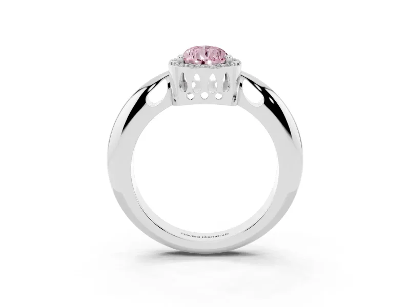 Fancy Pink Pear Cut Diamond Halo Engagement Ring Set in Platinum with Plain Split Shank and Prong Setting