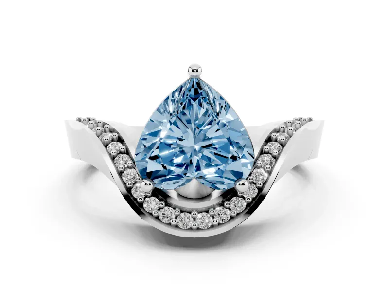 Fancy Blue Heart Cut Diamond Solitaire Engagement Ring Set in Platinum with Pavé Shoulders