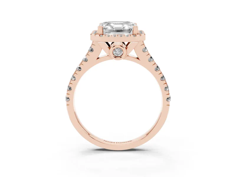 Asscher Cut Halo Engagement Ring Setting | Shared Prong Shoulders | Rose Gold