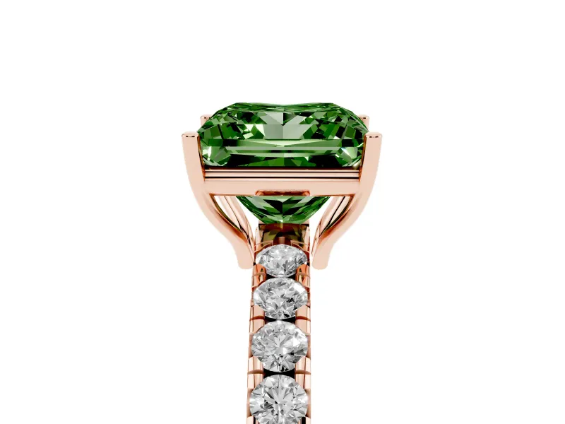 Princess Cut Pave Engagement Ring Setting for a Fancy Green Lab-Grown Diamond | Shared Prong Band | Rose Gold