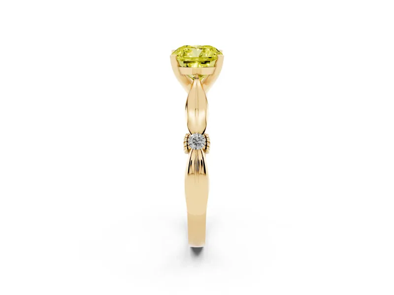 Cushion Cut Floral Engagement Ring Setting for a Fancy Yellow Lab-Grown Diamond | Yellow Gold