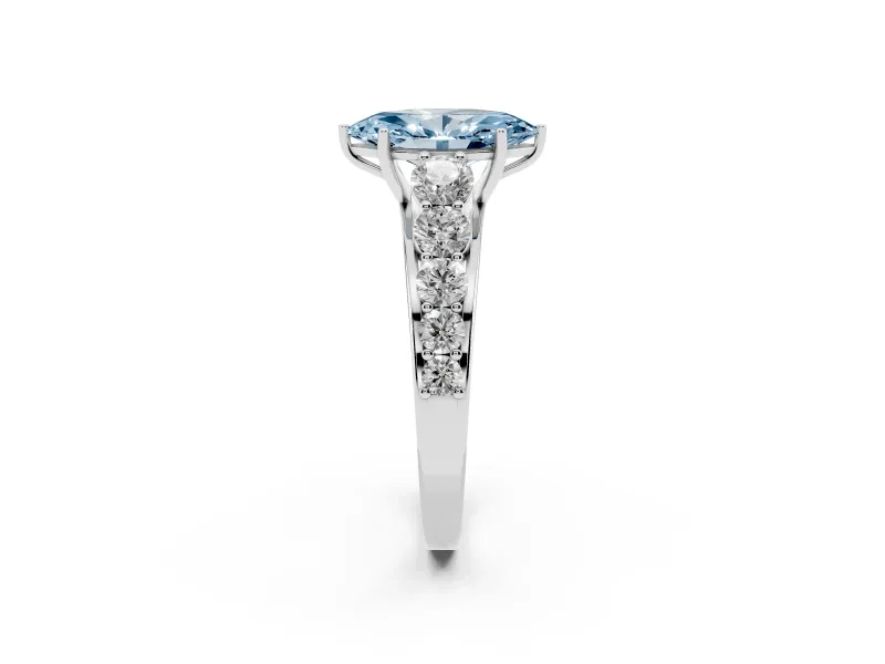 Marquise Graduated Side Stone Engagement Ring Setting for a Fancy Blue Lab-Grown Diamond | Flat Top Band | Platinum