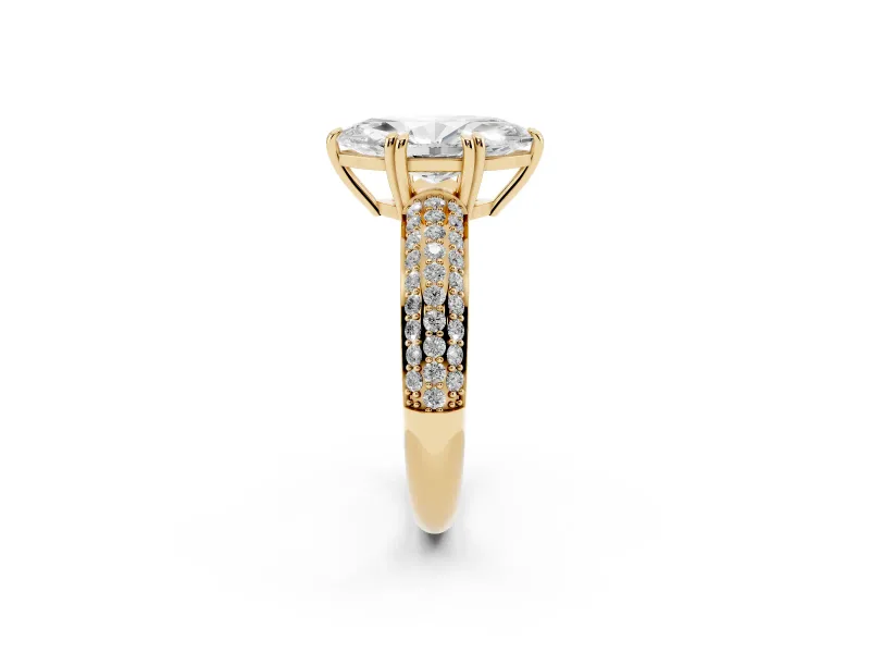 Marquise Three Row Pave Solitaire Engagement Ring Setting | Double Claw Prongs | Yellow Gold