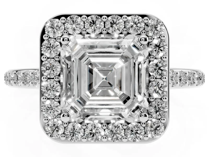 Asscher Cut Pavé Halo Engagement Ring Setting | Platinum