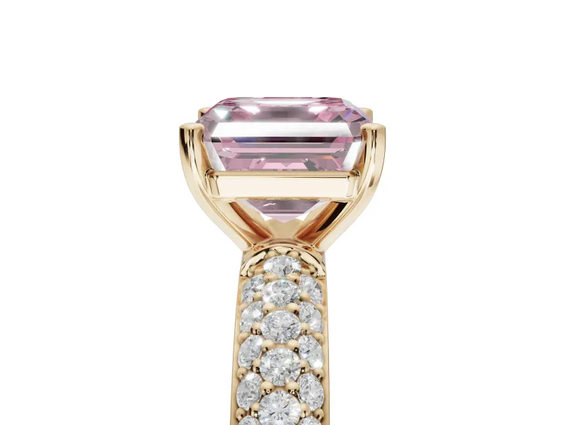 Asscher Cut Domed Pavé Engagement Ring Setting for a Fancy Pink Lab-Grown Diamond | Yellow Gold