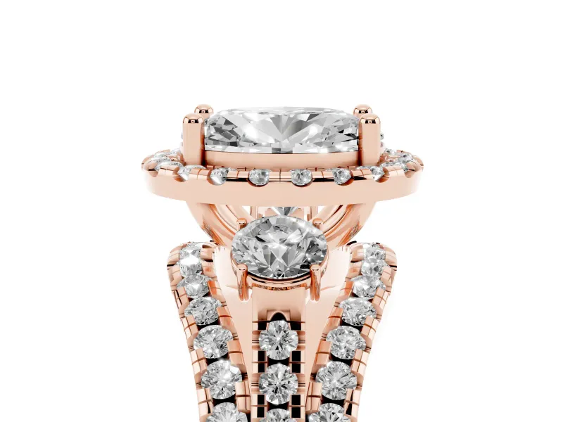 Oval Halo Split Shank Engagement Ring Setting | Round Side Stones | Rose Gold