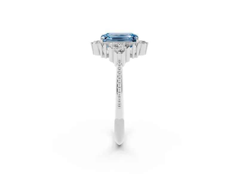 Emerald Cut Cluster Engagement Ring Setting for a Fancy Blue Lab-Grown Diamond | Platinum
