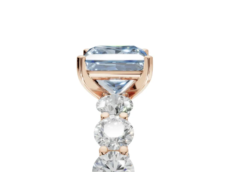 Princess Cut Side Stone Engagement Ring Setting for a Fancy Blue Lab-Grown Diamond | Scalloped Prong Accents | Rose Gold