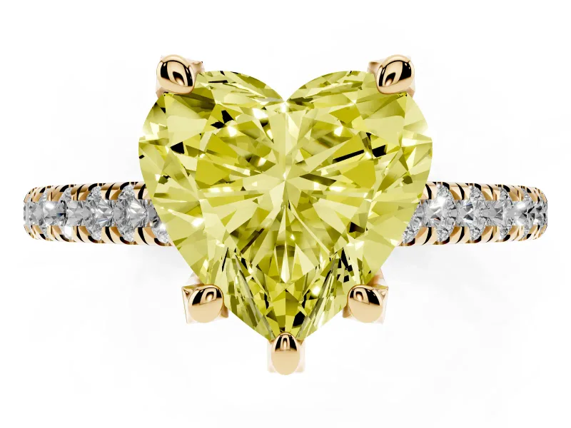 Heart-Shaped Hidden Halo Pave Engagement Ring Setting for a Fancy Yellow Lab-Grown Diamond | Claw Prongs | Yellow Gold