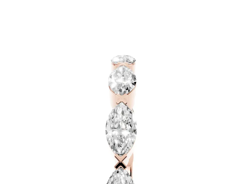 Marquise Lab-Grown Diamond Bar Set Half Eternity Wedding Band | Open Sides | Rose Gold