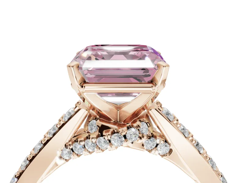 Asscher Cut Pavé Solitaire Engagement Ring Setting for a Fancy Pink Lab-Grown Diamond | Crossover Gallery | Rose Gold
