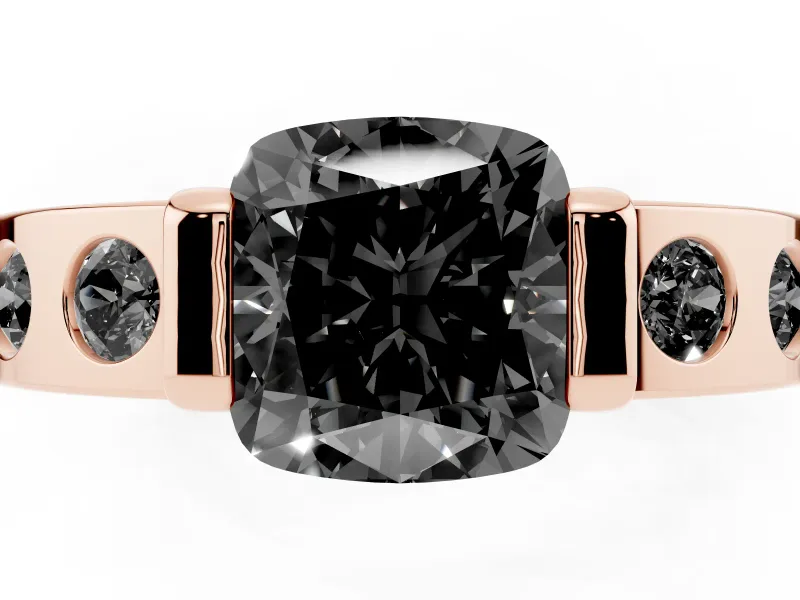 Cushion Cut Tension Style Engagement Ring Setting for a Black Center | Flush Set Accents | Rose Gold
