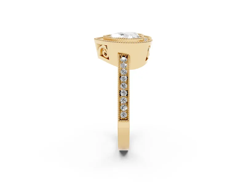 Heart Cut Diamond Round Halo Ring Set in Yellow gold with Pavé Band
