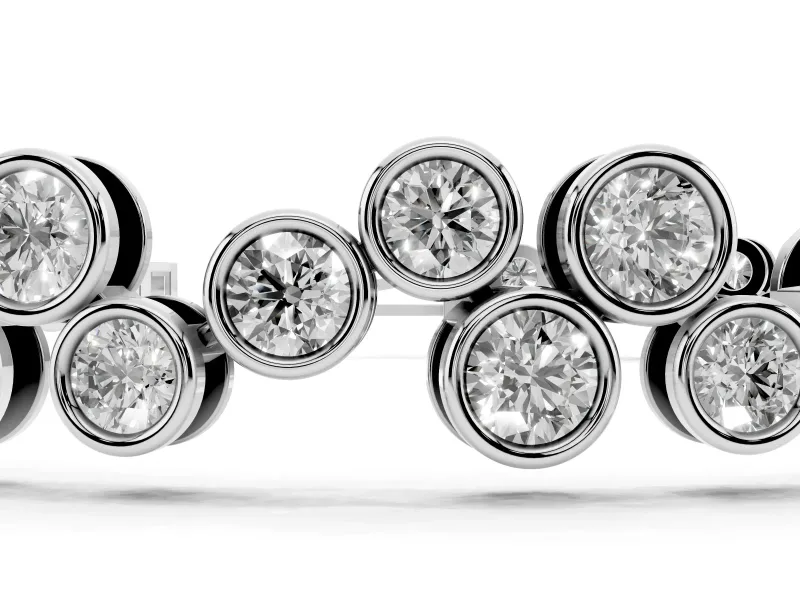 Round Lab-Grown Diamond Staggered Bezel Cluster Tennis Bracelet | Two-Level Line | White Gold