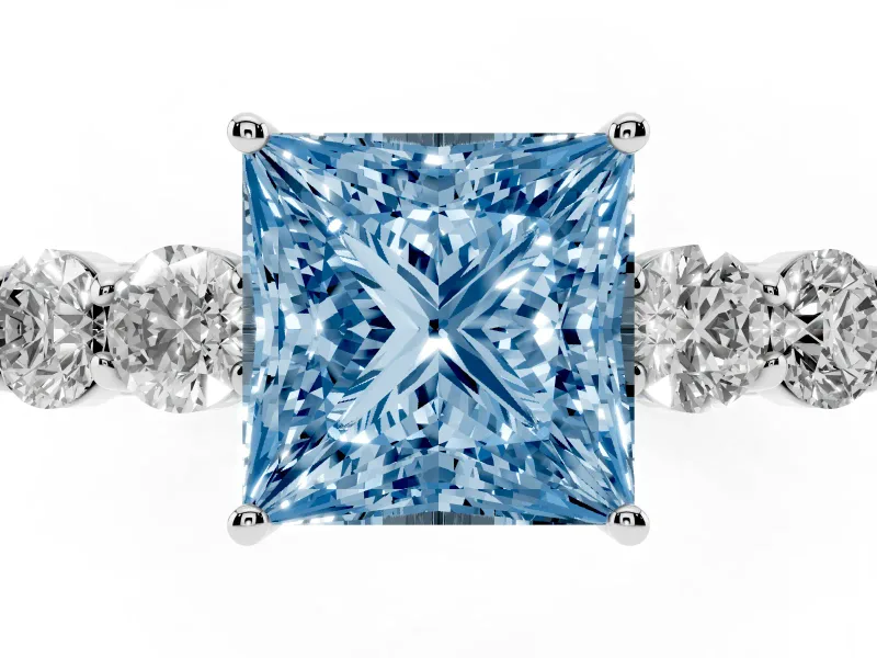 Princess Cut 5 Stone Engagement Ring Setting for a Fancy Blue Lab-Grown Diamond | Platinum