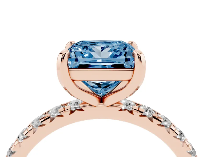 Princess Cut Pavé Solitaire Engagement Ring Setting for a Fancy Blue Lab-Grown Diamond | Shared Prong Band | Rose Gold
