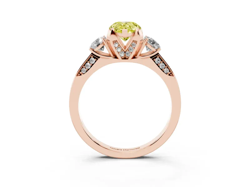 Pear-Shaped Hidden Halo Three Stone Engagement Ring Setting for a Fancy Yellow Lab-Grown Diamond | Rose Gold