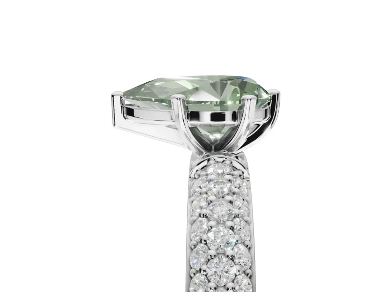 Pear-Shaped Domed Pavé Engagement Ring Setting for a Fancy Green Lab-Grown Diamond | Platinum